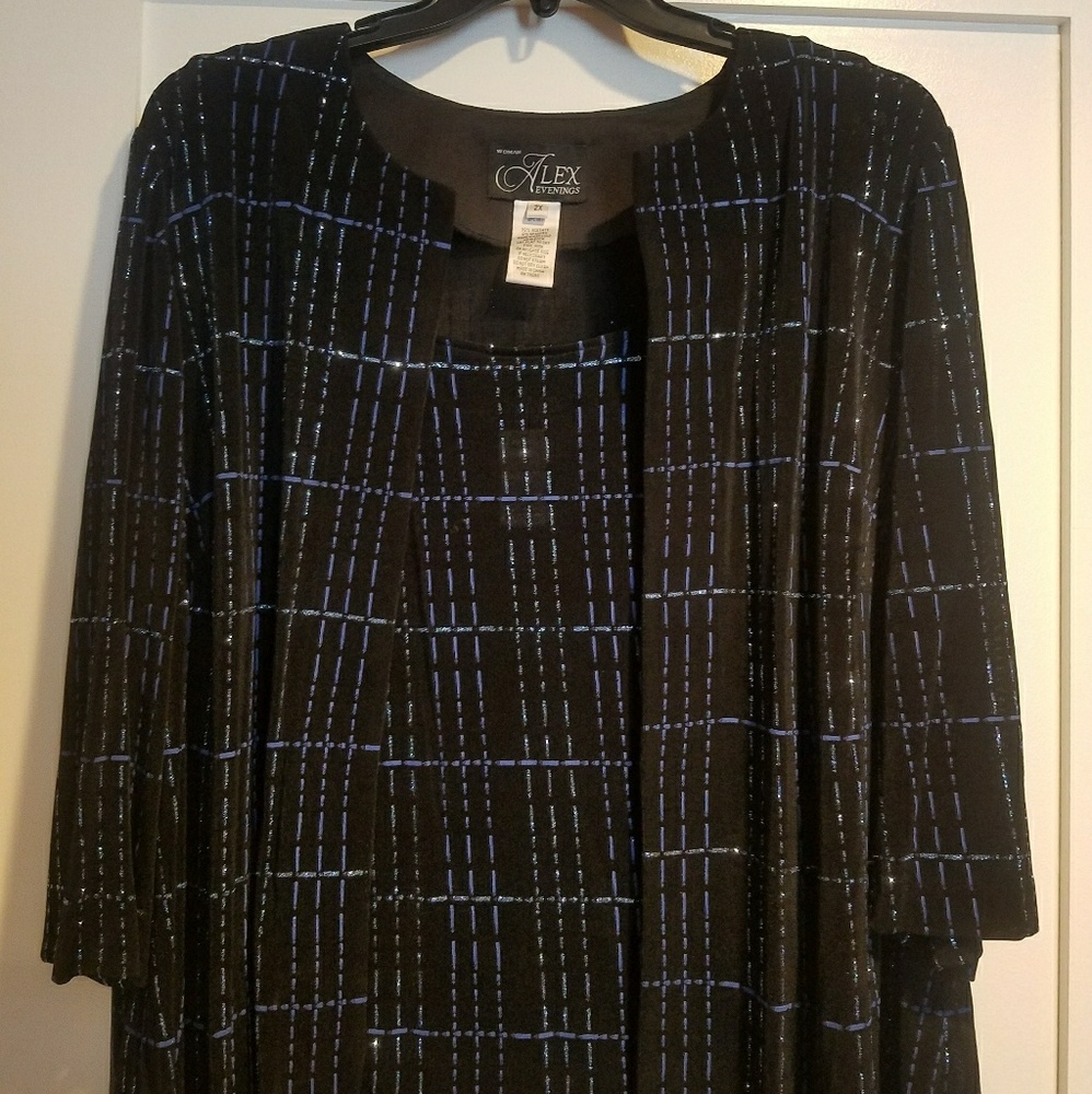 Black evening top with shades of blue glitter